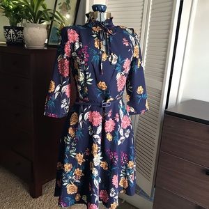 Liza Luxe Floral Print Long Sleeve Dress with tie